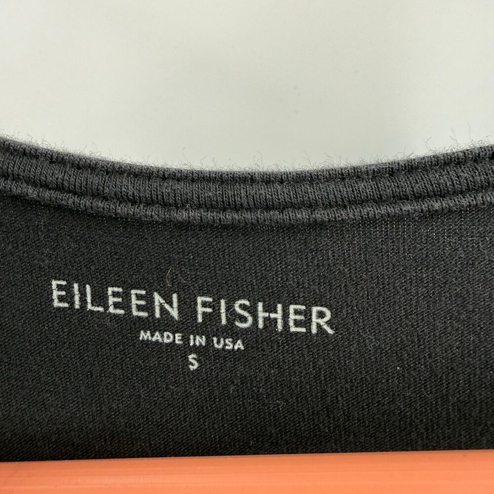 Eileen Fisher Dress Womens Small Black Midi Organic Cotton Stretch Jersey Vneck - Picture 3 of 11
